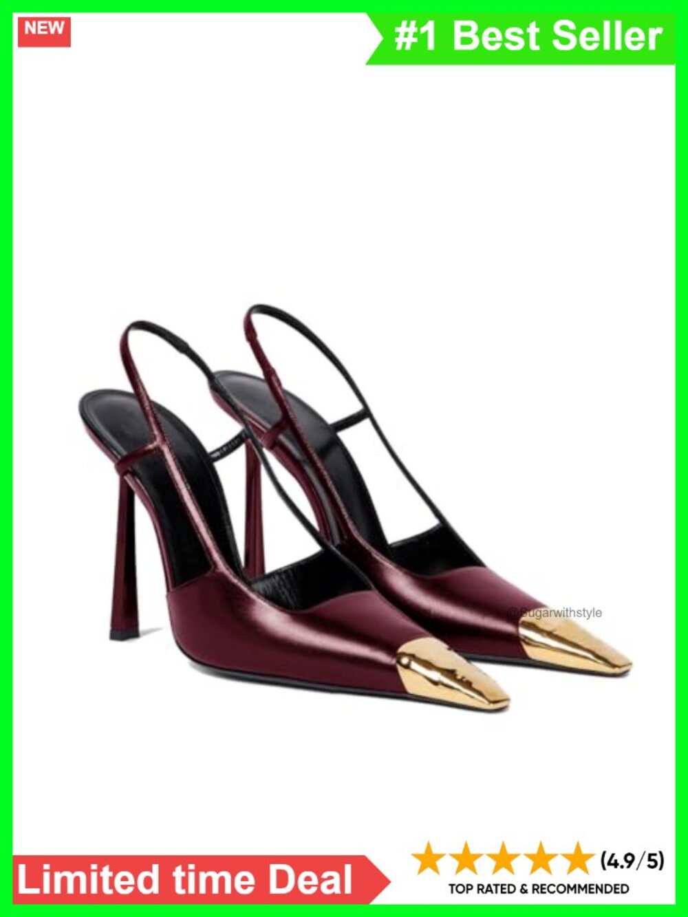 Slingback High Heels Metal Pointed Toe Leather Stiletto Pumps Slip On